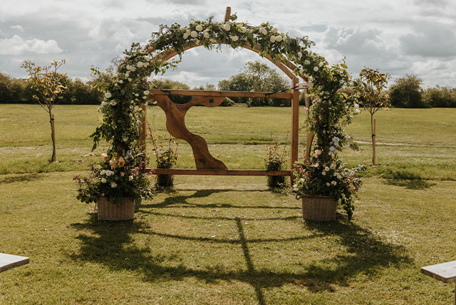 Wedding arch at Jenners Barn