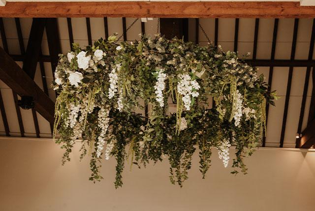 Floral centrepiece at Jenners Barn
